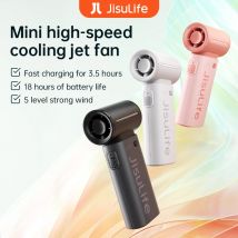 JISULIFE Ventilatore turbo portatile, vento super forte, 5 velocità, batteria a lunga durata, 5000 mAh, ricaricabile tramite USB, ventilatore tascabile multiuso