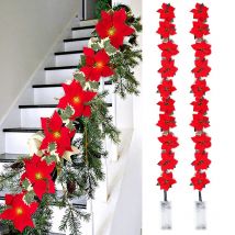 Poinsettia Christmas Flowers Garland String Lights Xmas Tree Ornaments Indoor/Outdoor Party Decor