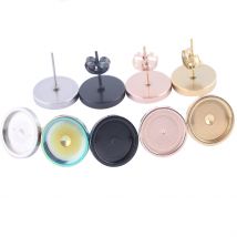 10 pz Oro Rosa Nero In Acciaio Inox orecchino base 6mm 8mm 10mm 12mm cabochon lunetta impostazioni fai da te post pin orecchini risultati