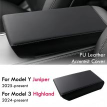 Für 2025 Tesla Model Y Juniper PU-Leder-Armlehnenabdeckung mit ABS-Beflockung innen, 2025 Modell 3 Highland Car Center Console Interio