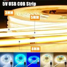 5V USB 3/5/8MM Striscia luminosa ad alta densità 320 400LED COB LED dimmerabile Nastro COB flessibile Barra luminosa TV Cucina Decorazione camera da letto
