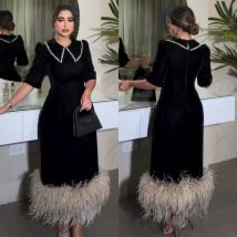 Customized Simple Jersey Pleat Feather Straight Jewel Midi Dresses Quinceanera  High Quality Pastrol