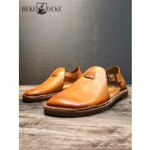 Herren-Sandale aus echtem Leder, Schnallenriemen, runde Zehen, atmungsaktiv, Freizeitschuh, handgefertigt, römische Sandalen, Sommerschuhe, Herren-Strandschuhe