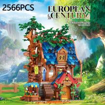 2566 Stück Baumhaus Bausteine mittelalter liche europäische Stadt Street View Serie Moc Modell Ziegel Spielzeug für Kinder Geburtstags geschenke