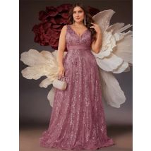 Plus Size Luxus Tiefer V-ausschnitt Pailletten Blau Abendkleid Frauen Elegante V-back Hochzeit Party Lange Prom Cocktailkleider