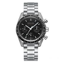 PHYLIDA 40 mm Herrenuhr ST19 mechanische Chronograph-Stoppuhr, schwarzes Zifferblatt, Armbanduhr, Geschwindigkeit, klassisch, massiver Edelstahl