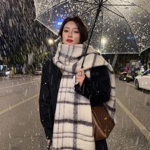 Heißer Plaid Gestreiften Quasten Imitieren Kaschmir Schal Für Frau Winter Im Freien Warm Halten Schals Dame Mode Lange Wraps Dicke Scaves