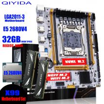 QIYIDA X99 placa base LGA 2011-3 Set Kit Xeon E5 2680 V4 CPU procesador 32G = 2*16G DDR4 REG ECC memoria RAM NVME M.2 TPM2.0 enchufe