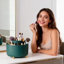 360 °   Rotierender Make-up-Organizer mit 5 Fächern, Kosmetikvitrine mit Pinselhalter, Parfümtablett, Aufbewahrungsbox, Schmuckbehälter