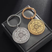 YILUOCD Stainless Steel Seal of The Seven Archangels Pendant Keychain Solomon Kabbalah Protection Amulet Car Keyring