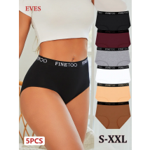 FINETOO 5PCS Cotton Seamless High Waist Underwear Women's High Elastic Belts Panties Low Waist Breathable Plus Size Lingerie New
