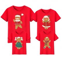 Christmas Cookie Print Family Matching Outfits Mommy Daddy Daughter Son Kids T-shirt Red Short Sleeve T Shirt Xmas Party Clothes