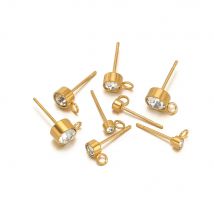 20 Stück Edelstahl Gold Farbe Zirkon Ohrstecker Post mit Haken für DIY Ohrringherstellung Schmuckzubehör Großhandel 3/4/5/6 mm