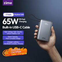 zime Z3 20000mAh 65W PD 3.0 Power Bank WIth Retractable Type-C Cable Dual Port Fast Charger For Macbook iPhone 16Pro Max Laptops