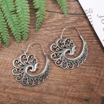 Vintage Metall Handwerker geschnitzte Ausschnitt Pfau Ohrringe Boho Frauen einfache Creolen Tropfen Ohrringe