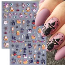2 stücke Entzückende Halloween Design Matte Nagel Aufkleber Schwarze Katze Magische Bär Kürbis Stern Aufkleber Urlaub Design Sliders Maniküre Dekor