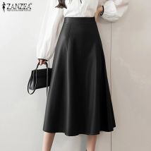 ZANZEA Herbst Frauen PU Dame Rock Mode Leder Hohe Taille Rock Büro Elegante Midi Jupes Feste Hohe Taille Party Falda