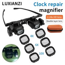 LUXIANZI 24X Headband Magnifying Glass 2X 6X 10X With 2 Led Light Magnifier For Jewelry Watch Repair Soldering Loupes Glasses