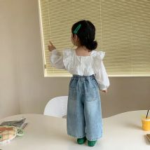 Neue Kinder Jeans 2-6 Jahre Kinder Lose Breite Bein Hosen Mädchen Einfache Feste Farbe Hosen Mode Jeans