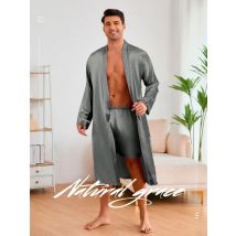 Male Ice Silk Pajamas 2Pcs Robe Suit Man Sleepwear Summer Spring Kimono Loungewear Peignoir Homme Nightwear Bathrobe Gown