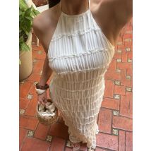 Tossy Frühlingsmode Patchwork Langes Kleid Für Frauen Lace-Up Rückenfrei Hohe Taille Solide Urlaub Strandkleid Damen Maxikleid 2025