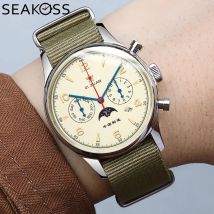 Seakoss Kalender Herren mechanische Uhren 40mm automatische st1654 Uhrwerk Pilot Woche Display Uhr 24 Stunden Anleitung wasserdicht