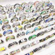 10 teile/los Großhandel Neue Mix Stil Edelstahl Finger Ringe für Frauen Männlich Mode Schwarz Weiß Breiten Gelenk Ring Party Bar geschenk