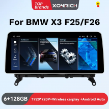 XONRICH-Autoradio inalámbrico para coche, dispositivo con navegación 4G LTE, 12,3 pulgadas, 1920x720P, Carplay, para BMW X3, F25, X4, F26, CIC, NBT, Android 14
