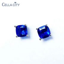 Cellacity Geometrie Silber 925 Schmuck Edelsteine Saphir Ohrringe für Frauen Klassische Mode Weibliche Ohrstecker zum Jahrestag