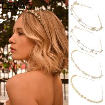 Frauen Mode Strass Stirnband Perle Legierung Haarband Vintage Stirnband Schmuck Haar Zubehör Für Frauen Trend Haar Hoop