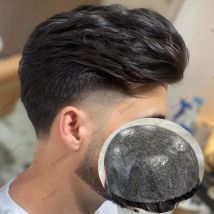 Natural Hairline Thin Poly Silicon Human Hair Toupee for Hairloss Men Male Human Hair Scallop Frontline Super Natural Cheap Wig