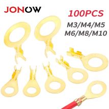 100PCS Ring Crimp Terminal Lugs Elektrische Draht Kabel Anschlüsse Gold Messing M3 M4 M5 M6 M8 M10 O-schuh Typ Stecker für Spleiß Schraube
