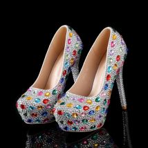 Sexy Mode frauen Pumpen Strass Plattform Hochzeit PU 14CM Dünne Fersen Runde Kappe Flach Party Blau Pole Dance frau Schuhe