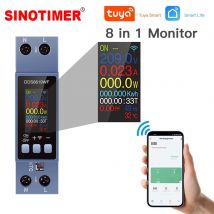 Misuratore di Energia Smart WiFi Tuya da Guida DIN, Voltmetro AC Multifunzione 8 in 1 (Tensione/Corrente/Potenza/kWh/PF/Hz) con Display da 0,96 Pollici
