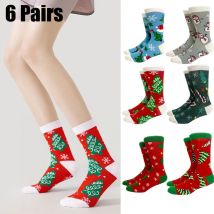 6 Paar neue Winter-Männer und Frauen, Weihnachtssocken, Weihnachtsmann-Socken, Elch-Flut-Socke, Weihnachtsbaum, Baumwolle, frohes neues Jahr, lustige Socken