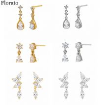 925 Sterling Silber Ohr Nadel Wasser tropfen Kristall Zirkon Ohrringe Für Frauen Ohrringe Luxus Hohe Hochzeit Partei Schmuck Geschenk