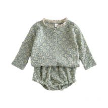 Baby Girls Suit Autumn Clothes Newborn Jacquard Knitted Bloomers Outfit Set Long Sleeve Tops+Shorts 2PC 0-3T