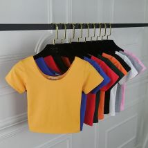 Stretch Frauen Baumwolle Sexy U Neck Crop Top 2024 Mädchen Kurzarm Weibliche Mode Beste Verkauf Beliebte T Top T-shirt heißer Verkauf