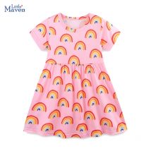 Little Maven 2025 Sommer Neue Kinderkleidung Baby Mädchen Kinderkleidung Ärmel Cartoon Regenbogen Kleider 2–7 Jahre