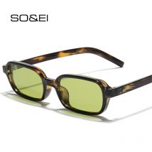 SO&EI New Small Rectangle Sunglasses Women Shades UV400 Fashion Pink Green Men Punk Sun Glasses