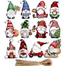 12 Stück Weihnachten Holz Ornament Noface Santa Claus hängende Anhänger für Weihnachts baum Dekor Kinder Neujahr Geschenke Verpackung Versorgung