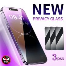 3 Stück Anti-Spionage-Sichtschutz-Hartglasfolie für iPhone 16 15 14 Plus 13 12 Mini 11 Pro XR X XS Max Lila Lichtbildschirm