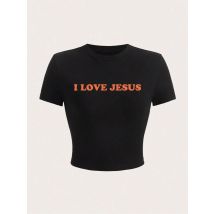 ICH Liebe Jesus Brief Druck Crop T-Shirt Sexy Sommer Frauen Kurzarm Bequeme Atmungsaktive Weiche Stretch Weibliche Kleidung