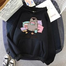 Women Ullzang Cute Cat Sweatshirt Funny Cartoon Pusheen Cat Kawaii Harajuku Korean Style Hoodies Graphic Fashion Hoody Female