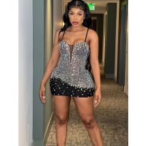 Sparkly Crystal Rhinestone Birthday Dress for Women Elegant Night Club Party Dresses Spaghetti Straps Strapless Sexy Mini Dress