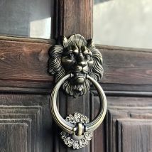 JD 20 cm großer antiker Löwen-Türklopfer, Löwenkopf-Türklopfer, Löwen, Heimdekoration, Möbelgriff-Hardware