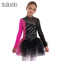 Kind Mädchen Eiskunstlauf Tanz Kleid Ballett Jersey Gymnastik Leistung Kostüm Glänzende Strass Tutu Kleid für Tanz Party