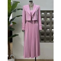 Autumn 2025 new three-dimensional flower beaded short suit jacket+pleated suspender dress fashion two-piece women's suit