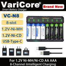 VariCore VC-N8 Caricabatteria ricaricabile intelligente a 8 slot portatile per telecomando giocattolo 1.2v NI-MH Ni-Cd AA AAA
