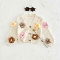 Baby Strickjacke Pullover Herbst Winter Baby Tops Mode Stricken Mäntel Langarm Blume Handgemachte Neugeborene Kleidung Kleinkind Kleinkind Mädchen